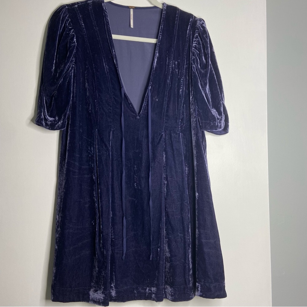 FREE PEOPLE Velvet Blue Tunic Boho Mini Dress Medium - Picture 4 of 7